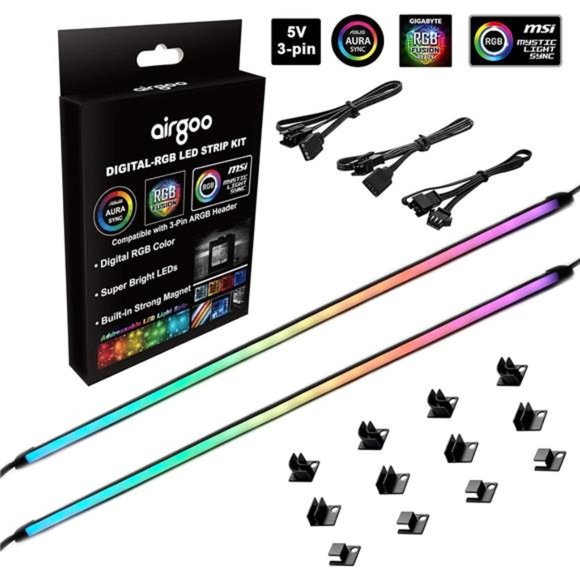 NEON Addressable RGB PC LED Strip, Airgoo 42 LEDs 2x15.7inch Silicone Rubber - Picture 1 of 6